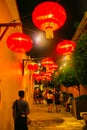 Red Chinese lantern decoration on the top of a narrow alley in Georgetown