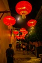 Red Chinese lantern decoration on the top of a narrow alley in Georgetown