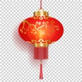 Red Chinese lantern with gold sakura patterns isolated on transperent background