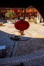 Red Chinese lantern in a Hakka Tulou traditional housing, Fujian