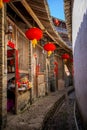 Red Chinese lanterns in a Hakka Tulou traditional housing, Fujian
