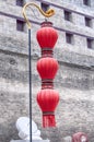 Red Chinese lanterns and sundial Xian china Royalty Free Stock Photo