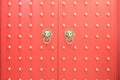 Red Chinese temple wooden door Royalty Free Stock Photo