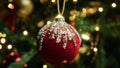 Red Chistmas ball with flashing lights in the background Royalty Free Stock Photo