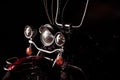 Red chopper headlights in the dark. Royalty Free Stock Photo