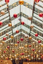 Chrismas balls in Vintage city night light bokeh and christmas light blurred background on chrismas day