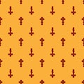 Red Christian cross icon isolated seamless pattern on brown background. Church cross. Vector Illustration Royalty Free Stock Photo