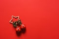 Red Christmas background. Christmas bells on a red background. Decor. Layout Royalty Free Stock Photo