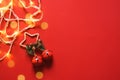 Red Christmas background. Christmas bells on a red background. Decor. Layout Royalty Free Stock Photo