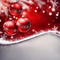 red christmas background Decorated with stars, red balls, pine branches Royalty Free Stock Photo