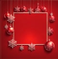 red christmas background Decorated with stars, red balls, pine branches Royalty Free Stock Photo