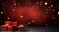 red Christmas background with red gift package and gold bow, space for copy Royalty Free Stock Photo