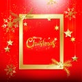 Red Christmas background with gold glitter confetti decoration w