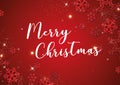 Red Christmas background with red and gold snowflakes, stars and bokeh saying Merry Christmas Royalty Free Stock Photo