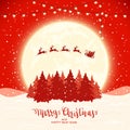 Red Christmas Background with Santa and Reindeer Royalty Free Stock Photo