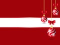 Red Christmas background. Three hanging red shiny Christmas ball decoration with white blank space for your greeting text Royalty Free Stock Photo