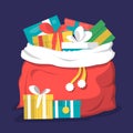 Red christmas bag full of gift box vector isolated