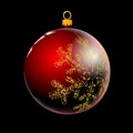 Red Christmas ball, bauble, Xmas glass colorful decoration isolated on black background. 3D. Vector illustration Royalty Free Stock Photo