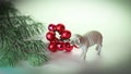 Red Christmas ball .Christmas tree branch and a toy lamb.isolat Royalty Free Stock Photo