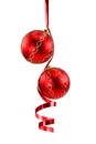 Red Christmas ball with a curly ribbon Royalty Free Stock Photo
