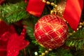 Red Christmas ball hanging on Christmas tree Royalty Free Stock Photo