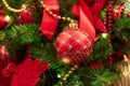 Red Christmas ball hanging on Christmas tree Royalty Free Stock Photo