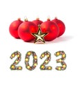 Red christmas ball and 2023 number