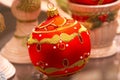 Red Christmas ball with ornaments - Christbaumschmuck