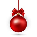 Red Christmas ball with ribbon and bow on white background. Vector illustration. Royalty Free Stock Photo