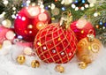 Red christmas ball in snow Royalty Free Stock Photo