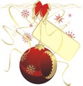 Red Christmas ball with sticker on the ribbon