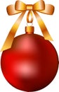 Red Christmas ball with yellow bow Royalty Free Stock Photo