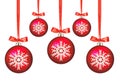 Red Christmas balls with bows on white Royalty Free Stock Photo