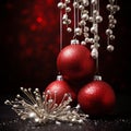 Red Christmas balls card template with Luxury silver Ornaments in Rich red and silver colors with dark red background. Royalty Free Stock Photo