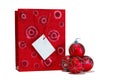 Red christmas balls and gift bag