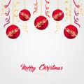 Red Christmas balls with gold ribbons on a light background. Vector illustration on the theme of Christmas and New Year.Christmas Royalty Free Stock Photo