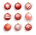 Red christmas balls isolated on white. Set Christmas tree toy set isolated . Vector object for christmas design, mockup Royalty Free Stock Photo