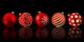 Red christmas balls with reflection on a black Royalty Free Stock Photo