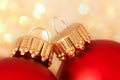 Red christmas balls with sparkling background