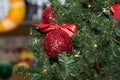 Red Christmas balls on Christmas tree