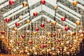 Christmas balls in Vintage city night light bokeh and christmas light blurred background on christmas day Royalty Free Stock Photo