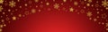 Red Christmas banner with golden glittering golden snowflakes and stars. Merry Christmas and Happy New Year greeting Royalty Free Stock Photo