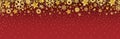 Red christmas banner with golden glittering snowflakes and stars. Merry Christmas and Happy New Year greeting banner. Horizontal Royalty Free Stock Photo