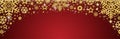Red christmas banner with golden glittering snowflakes and stars. Merry Christmas and Happy New Year greeting banner. Horizontal Royalty Free Stock Photo