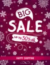 Red Christmas banner with snowflakes and sale offer, vector Royalty Free Stock Photo