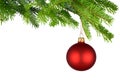 Red Christmas bauble hanging from fir twigs Royalty Free Stock Photo