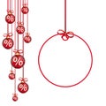 Red Christmas Baubles Red Ribbons Percents Circle Sticker Royalty Free Stock Photo