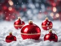 red christmas baubles seasonal decorative objects on snow background Royalty Free Stock Photo