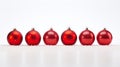 Red christmas baubles in snow isolated on white background. Generative AI Royalty Free Stock Photo