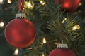 Red Christmas Baubles On Tree Royalty Free Stock Photo